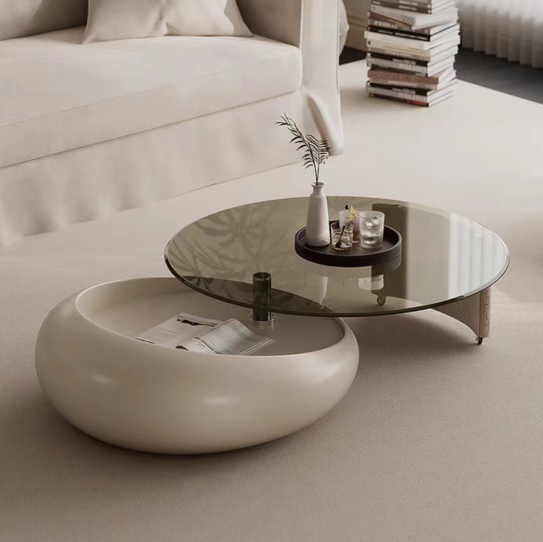 Gaoliang Coffee Table Round Glass Rotating OEM/ODM (KF10)