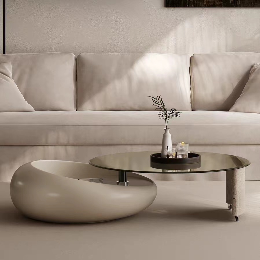 Gaoliang Coffee Table Round Glass Rotating OEM/ODM (KF10)