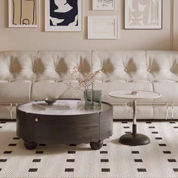 Gaoliang Coffee Table Set Wooden Stone Round (KF22)