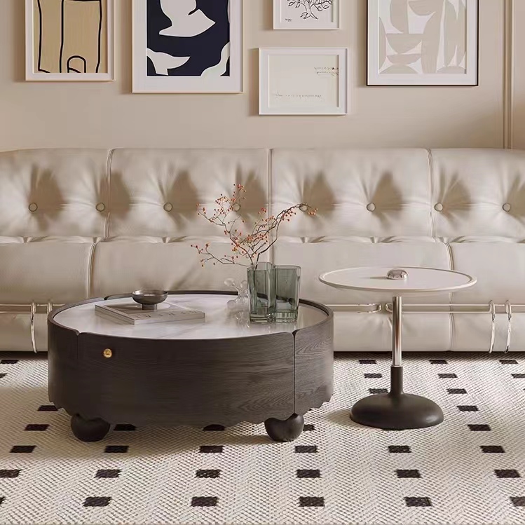 Gaoliang Coffee Table Set Wooden Stone Round (KF22)