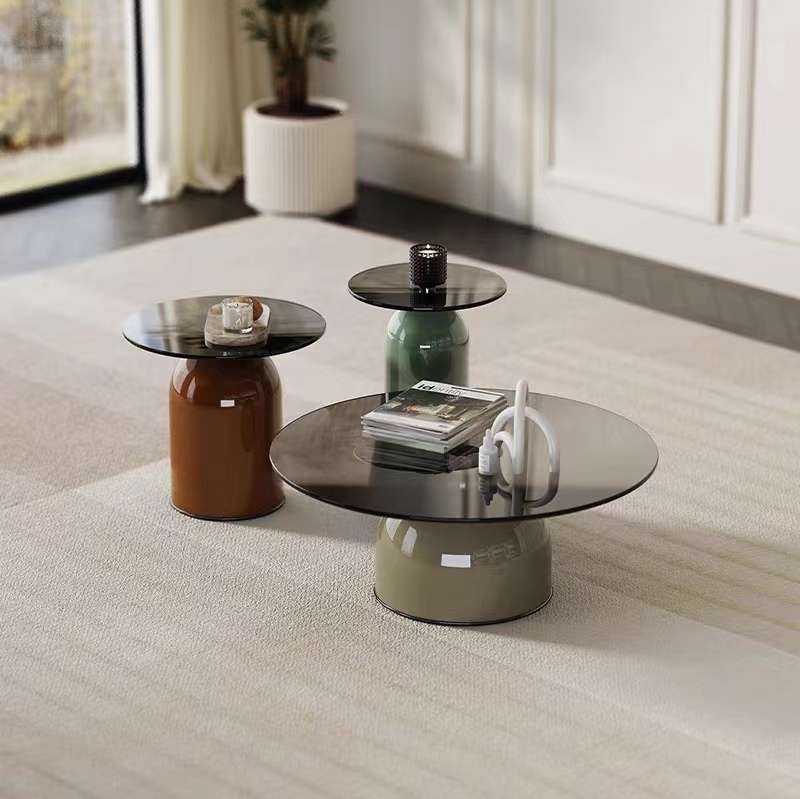 Gaoliang coffee table side table glass round colorful (KF09)