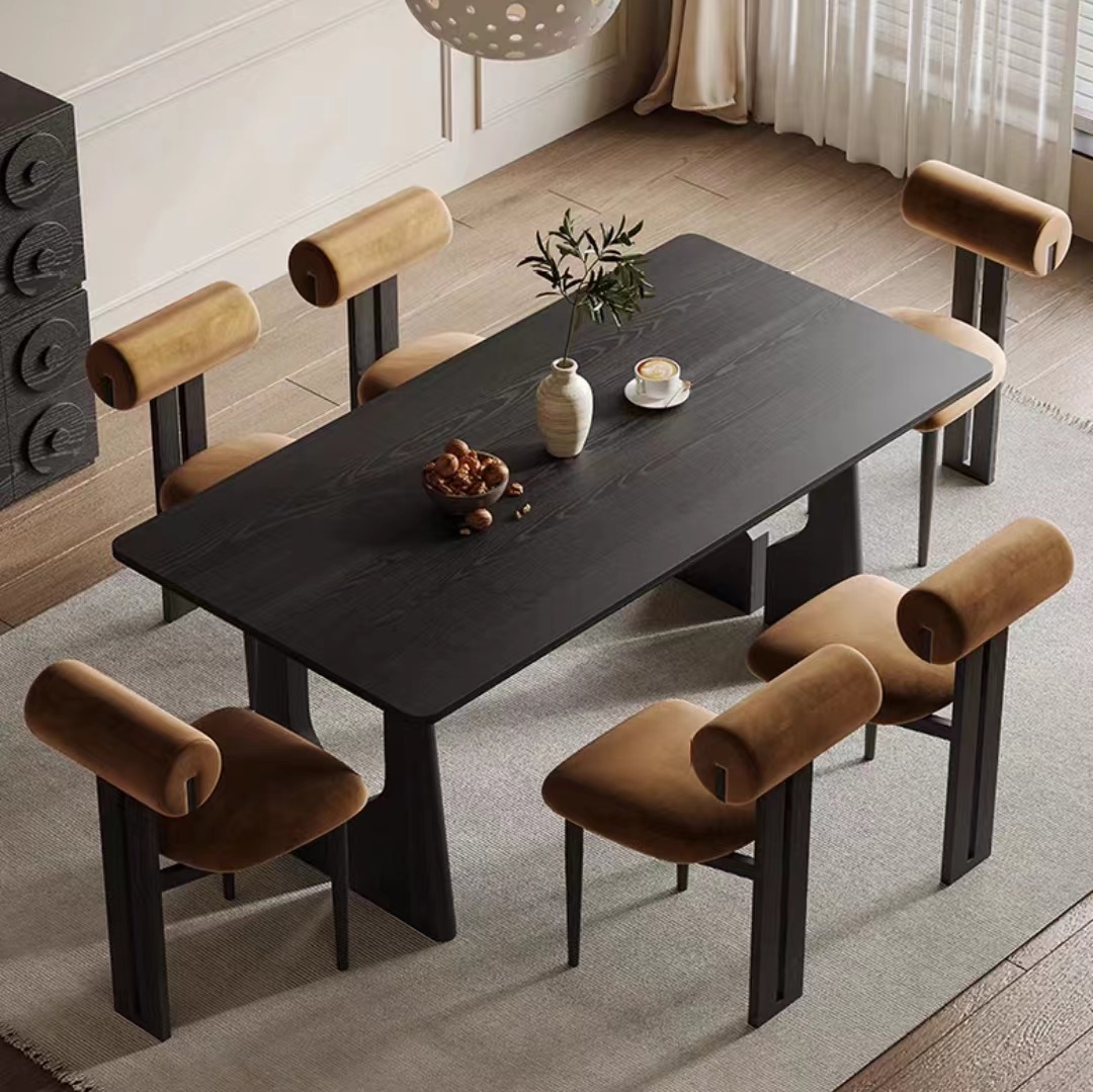 Gaoliang Dining Table Set Solid Wood Black OEM/ODM (CZ04)