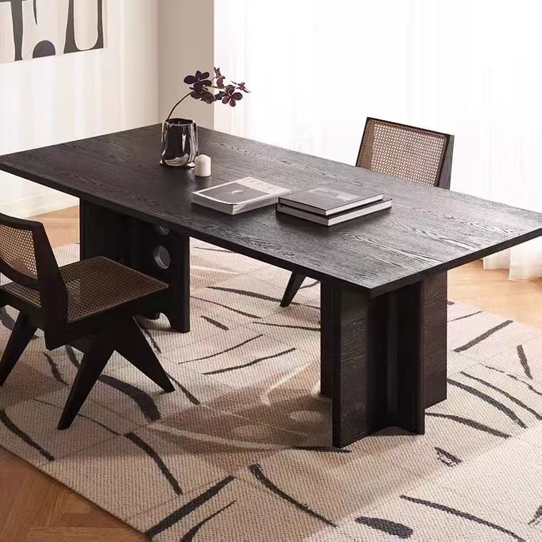 Dining Table Set Black Solid Wood Square OEM/ODM(CZ52)