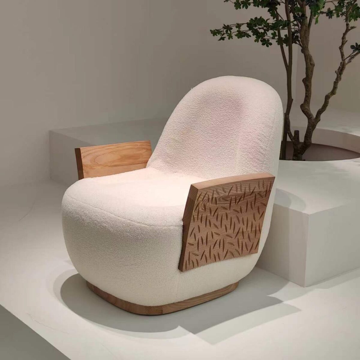 Gaoliang Accent Chair Solid Wood Fabric Nordic White OEM/ODM (DY02)