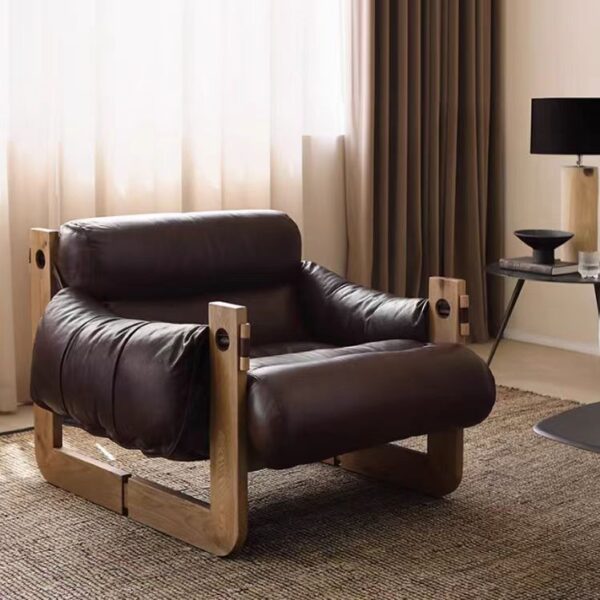Gaoliang Accent Chair Nordic Leather Wooden Frame OEM/ODM (DY18)