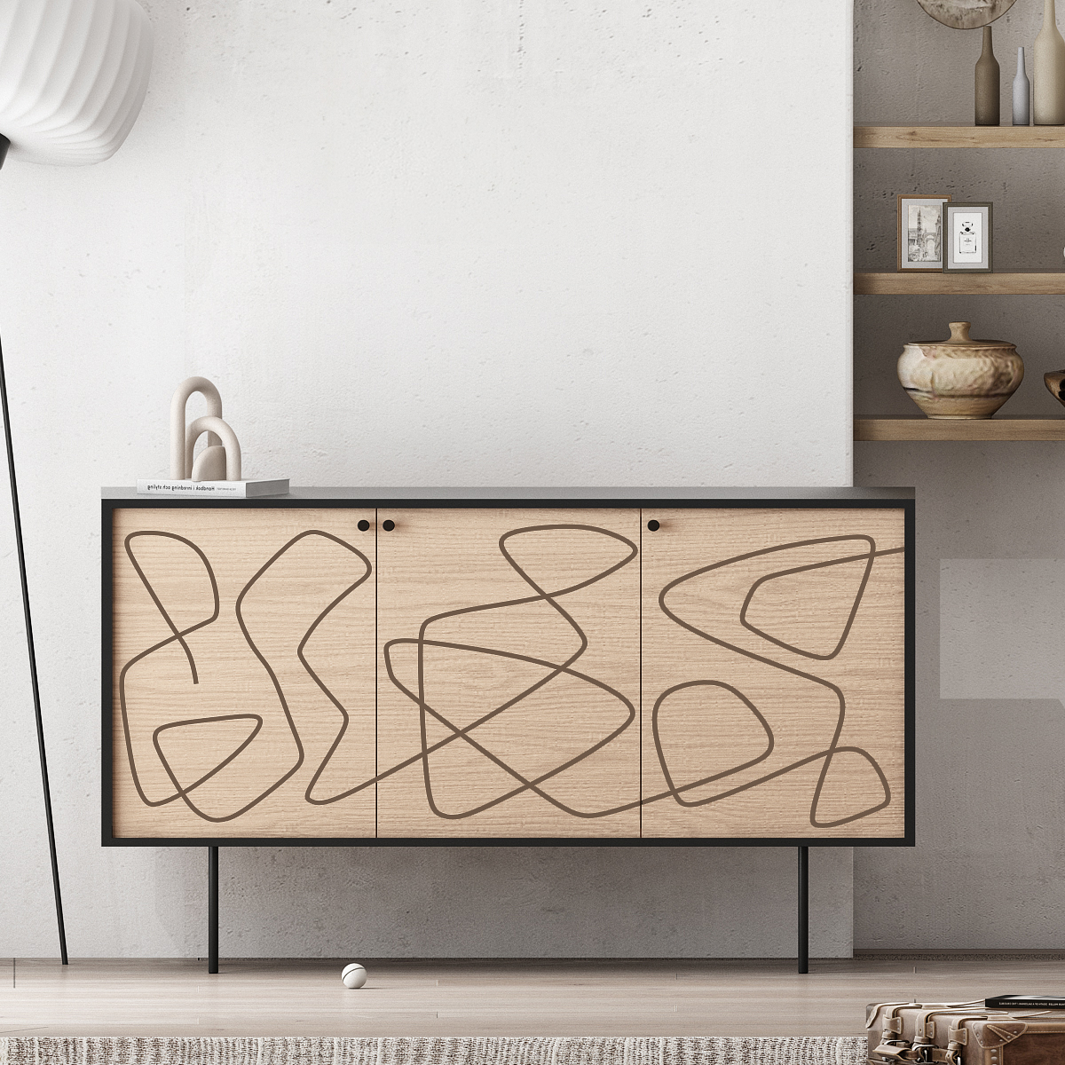 Gaoliang Sideboard Storage Cabinet Oak & Black Buffet OEM/ODM(GZ05)