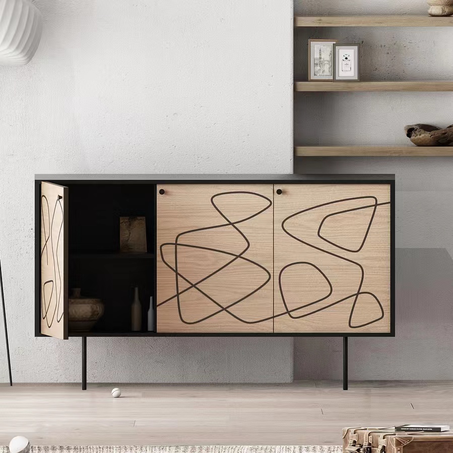 Gaoliang Sideboard Storage Cabinet Oak & Black Buffet OEM/ODM(GZ05)