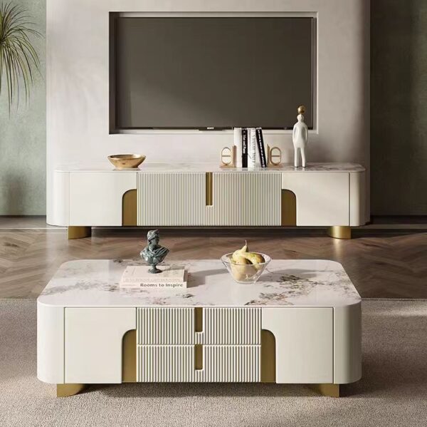 Gaoliang Coffee Table Luxury Rectangle Marble Top With Storage OEM/ODM (KF139)