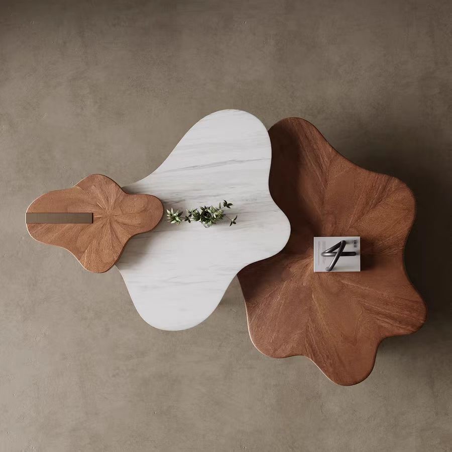 Gaoliang Coffee Table Set Stone and Wood (KF15)