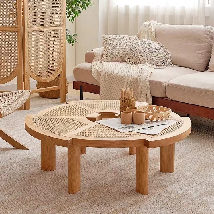 Gaoliang Coffee Table Round Wooden Rattan (KF154)