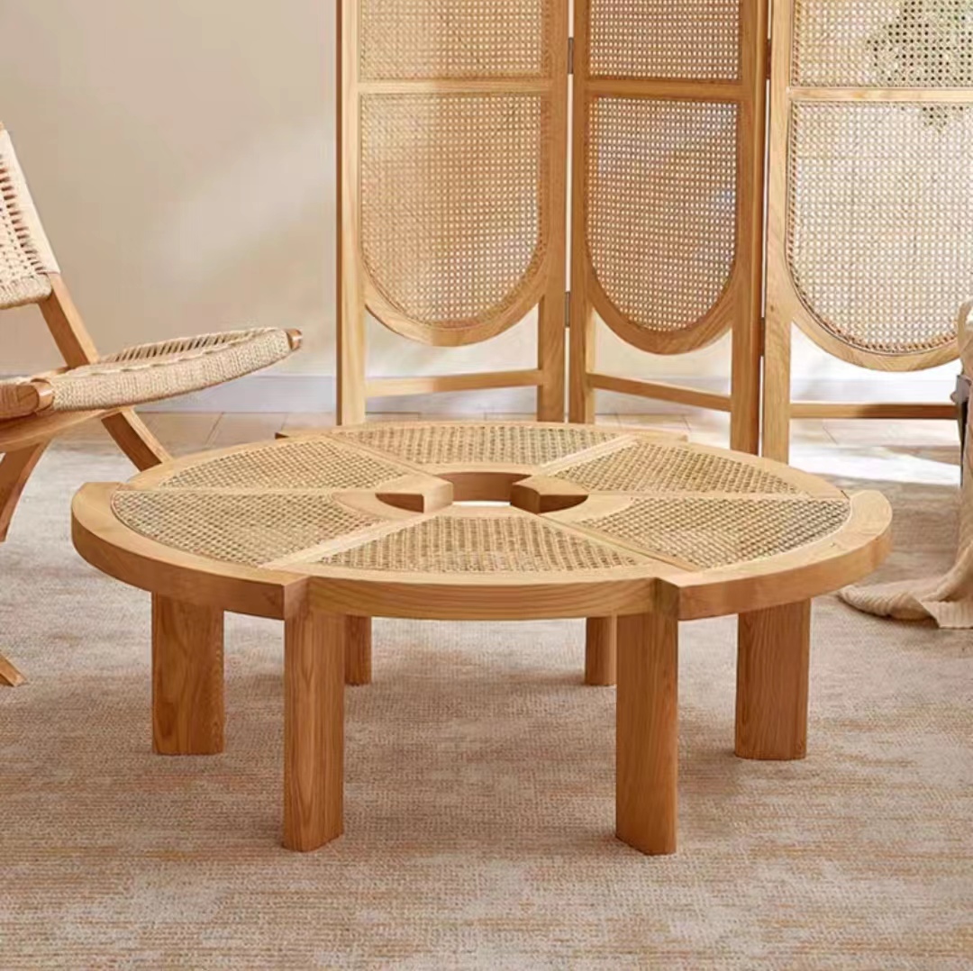 Gaoliang Coffee Table Round Wooden Rattan (KF154)