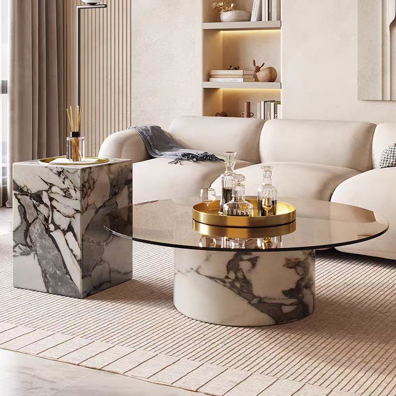 Gaoliang Marble Base Glass Top Coffee Table Luxury OEM/ODM(KF177)