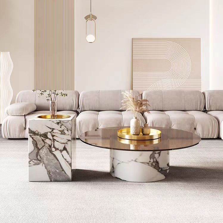 Gaoliang Marble Base Glass Top Coffee Table Luxury OEM/ODM(KF177)