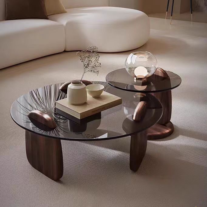 Gaoliang Coffee Table Marcio Display Nesting Round Glass OEM/ODM(KF183)