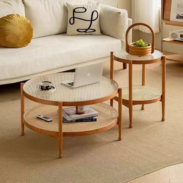 Gaoliang Coffee Table Round Wooden Glass OEM/ODM(KF195)