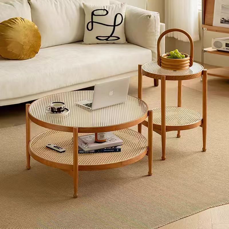 Gaoliang Coffee Table Round Wooden Glass OEM/ODM(KF195)