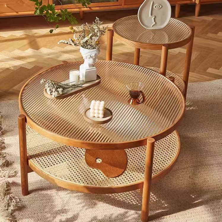 Gaoliang Coffee Table Round Wooden Glass OEM/ODM(KF195)