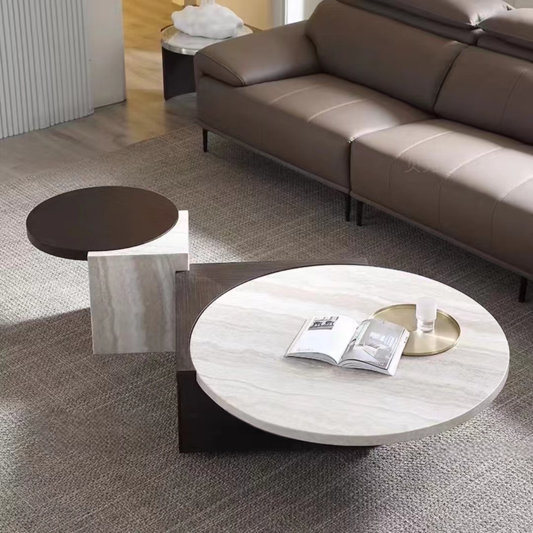 Gaoliang Coffee Table Wooden Stone Round OEM/ODM (KF21)
