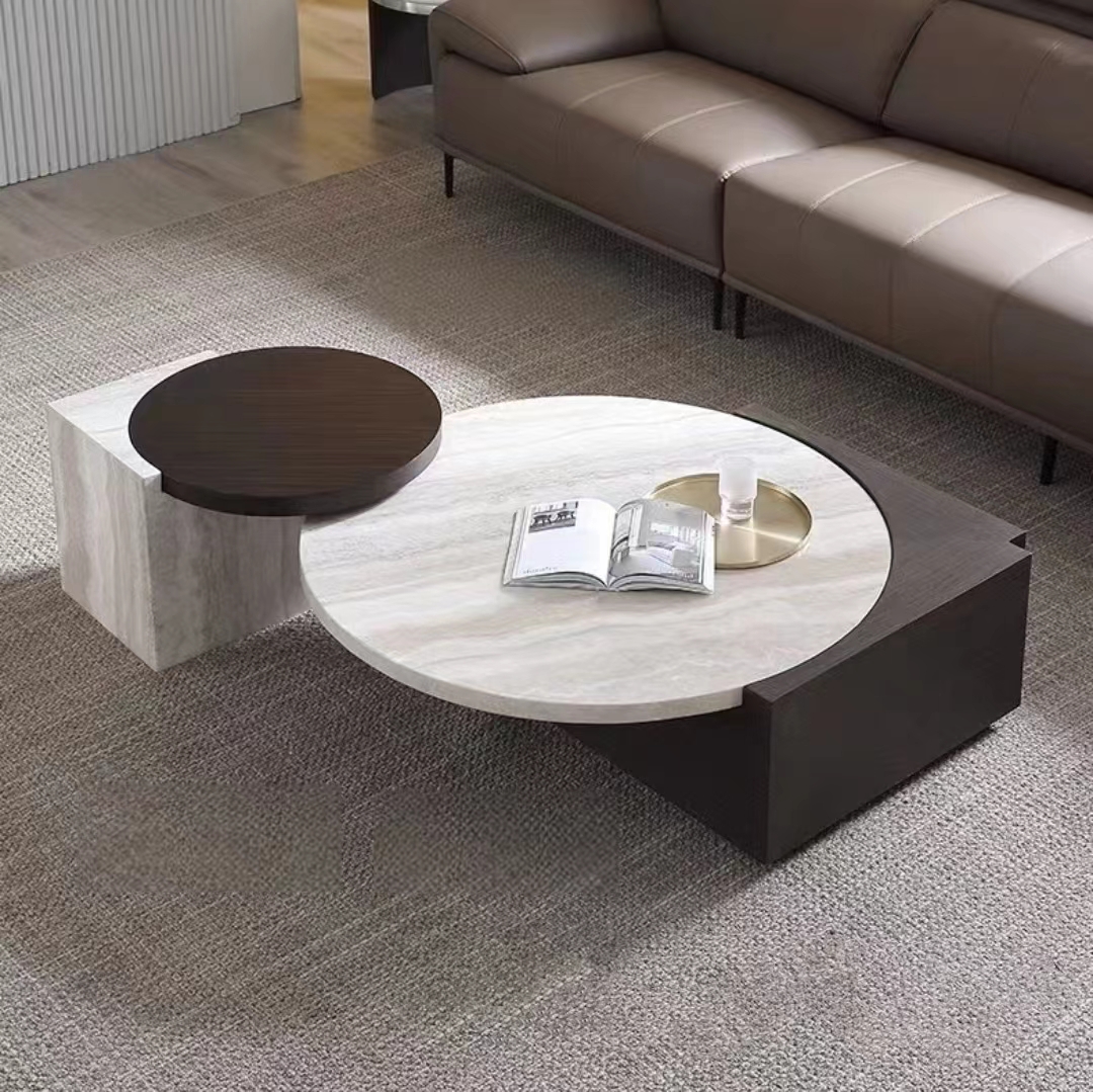 Gaoliang Coffee Table Wooden Stone Round OEM/ODM (KF21)