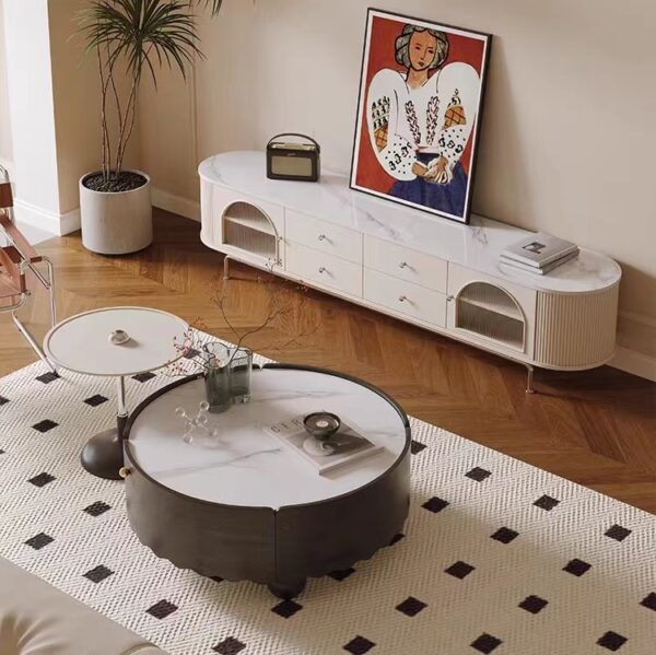 Gaoliang Coffee Table And Tv Stand Set Stone Round OEM/ODM(KF22)