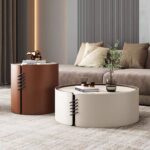 Gaoliang coffee table set modern stone leather round (KF223)