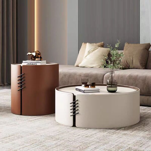 Gaoliang coffee table set modern stone leather round (KF223)