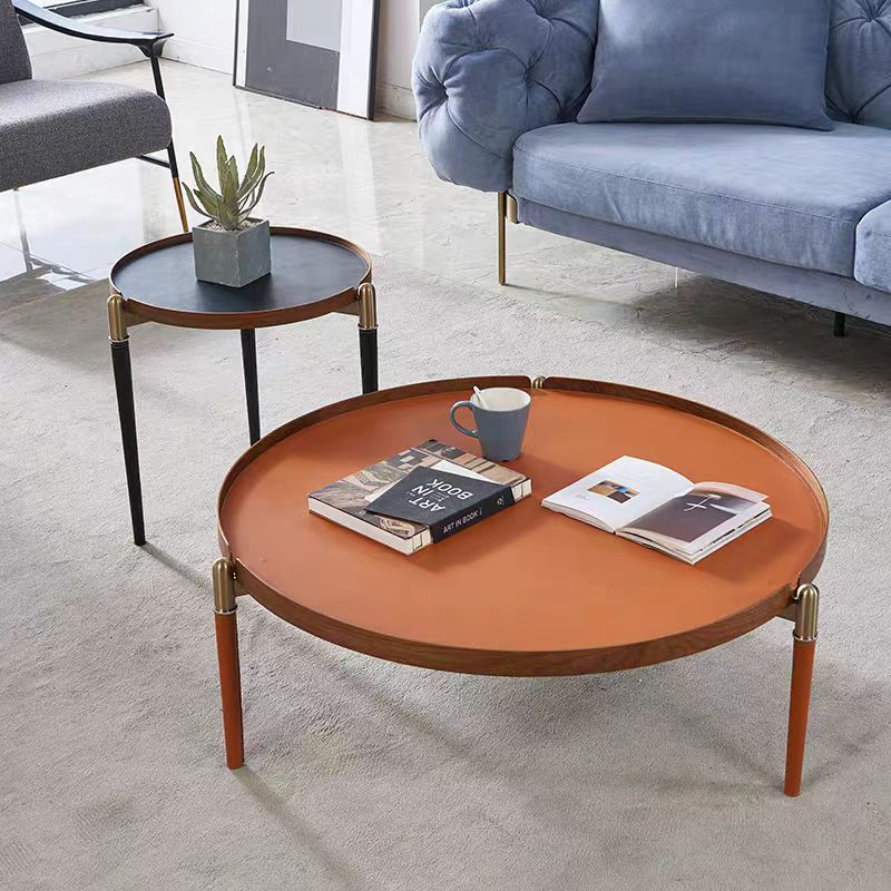 Gaoliang coffee table modern nesting metal leather round (KF229)