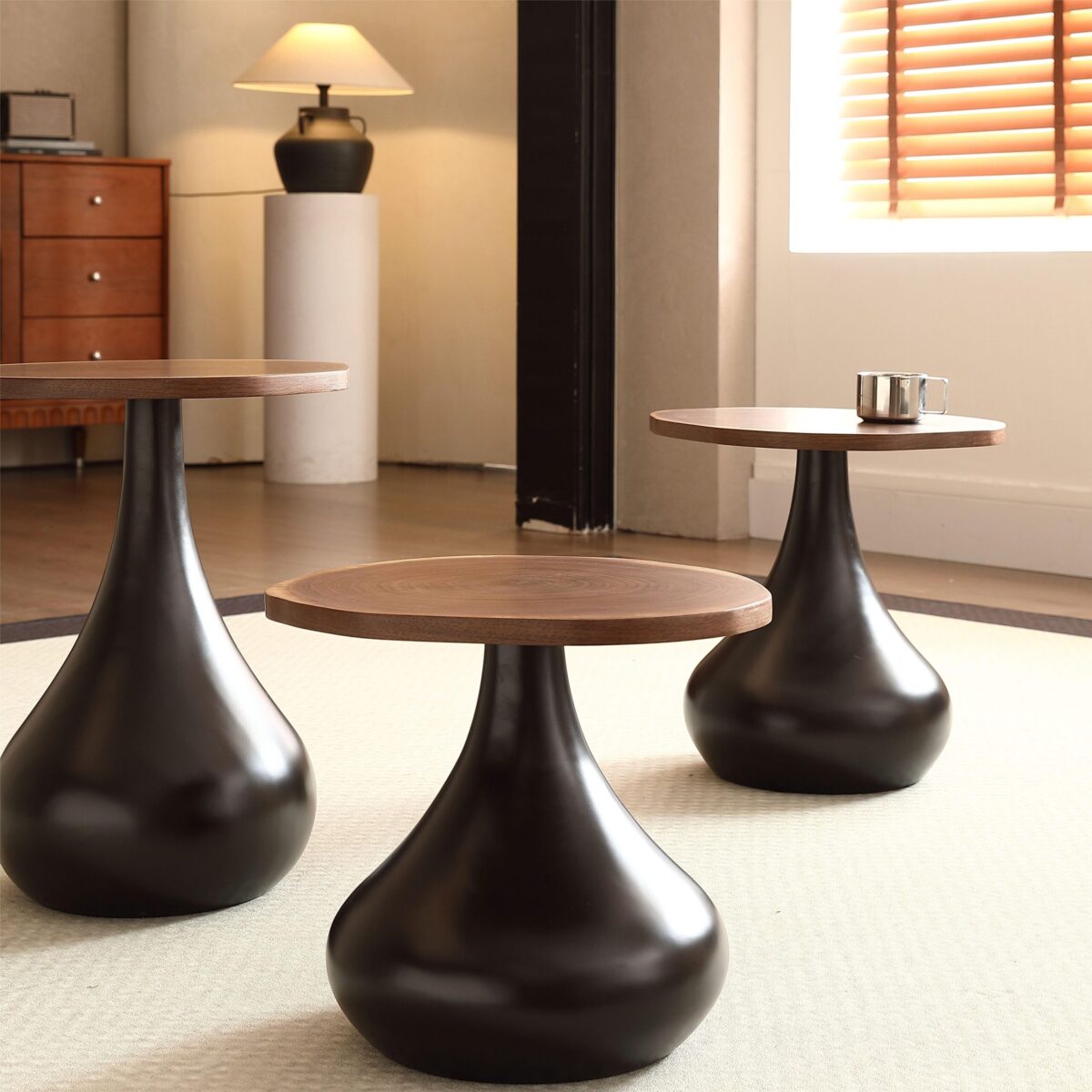 Gaoliang Coffee Table And Side Table Set Wooden Round (KF39)
