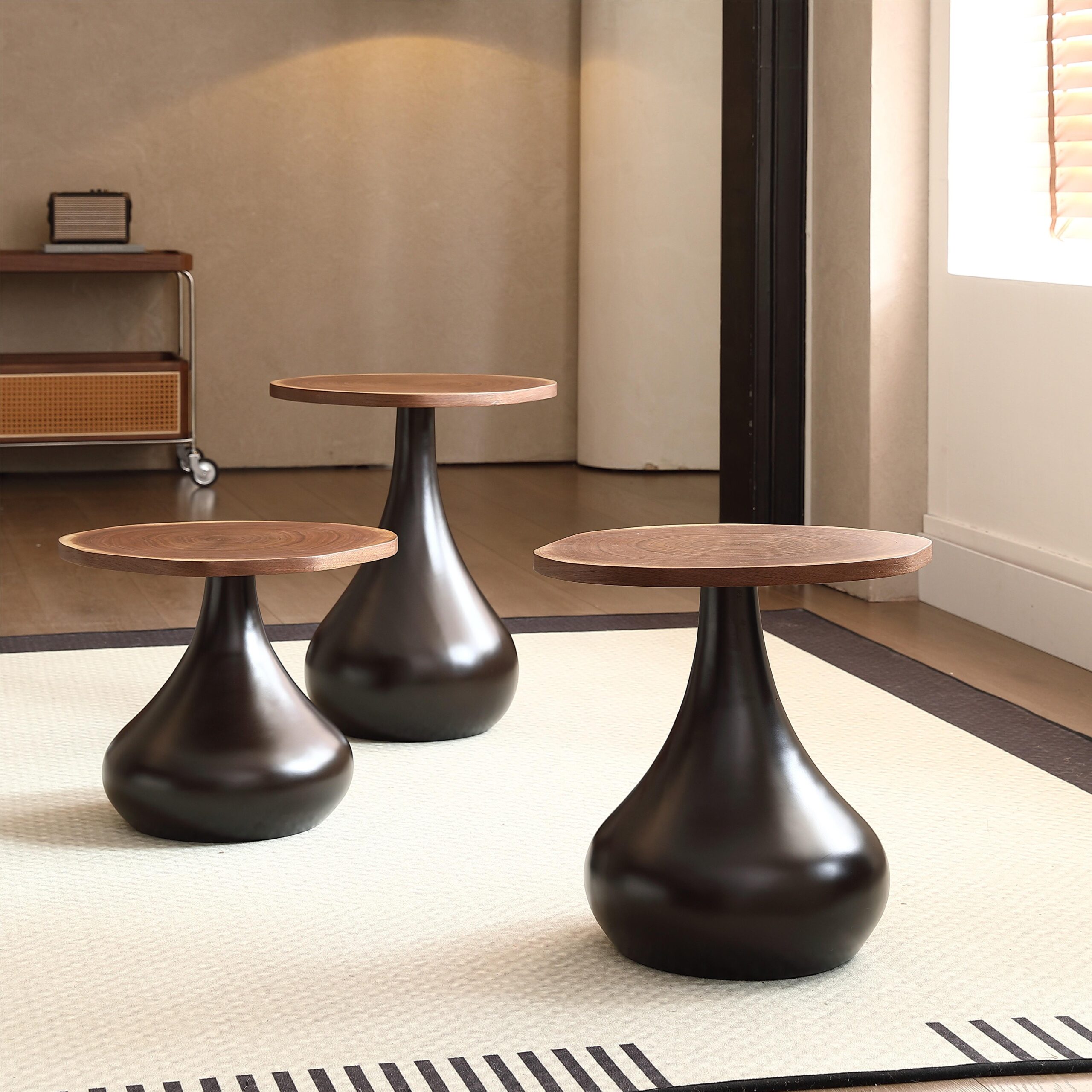 Gaoliang Coffee Table And Side Table Set Wooden Round (KF39)