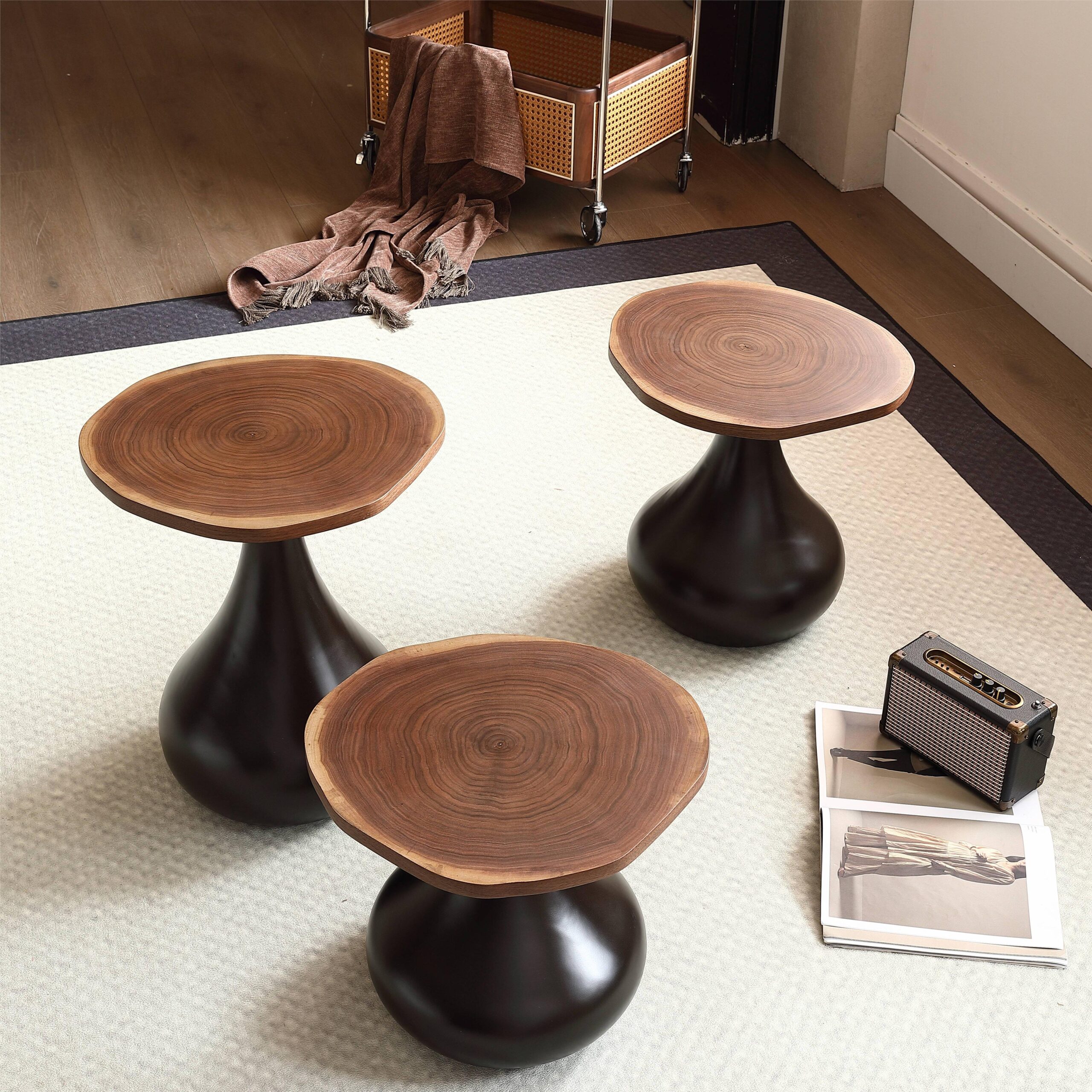 Gaoliang Coffee Table And Side Table Set Wooden Round (KF39)