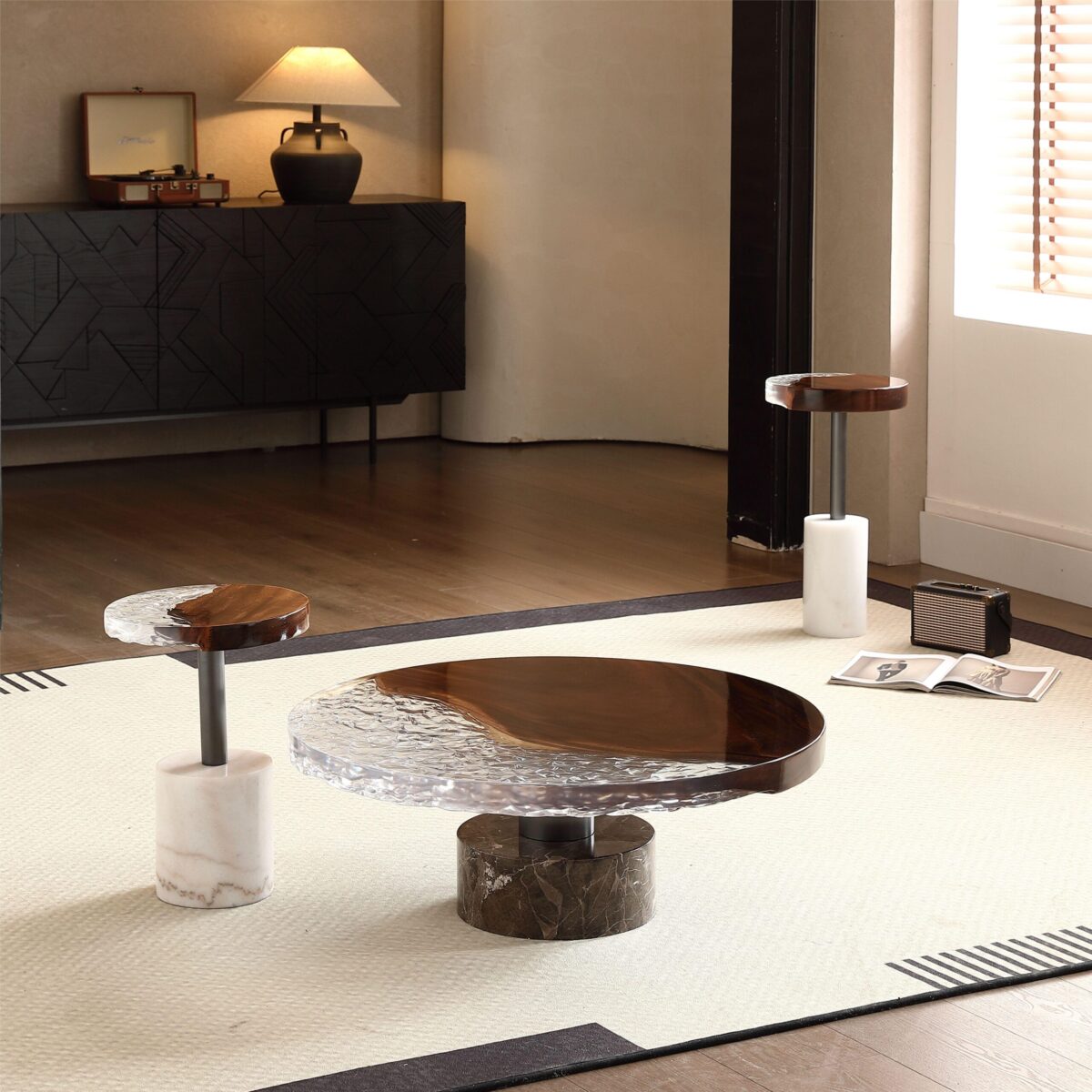 Gaoliang epoxy coffee table set round wooden OEM/ODM(KF54)
