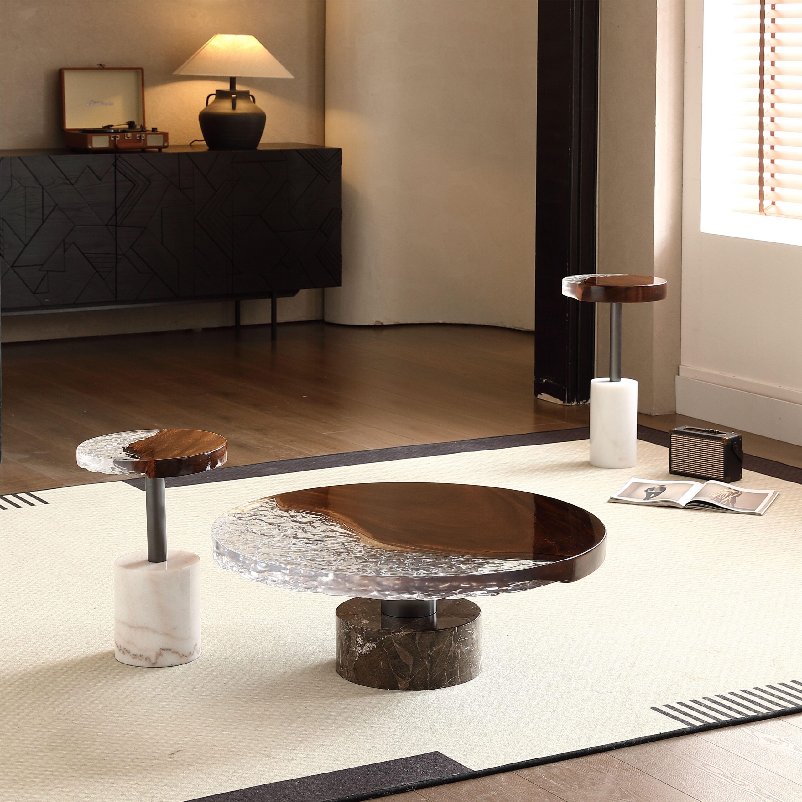 Gaoliang epoxy coffee table set round wooden OEM/ODM(KF54)