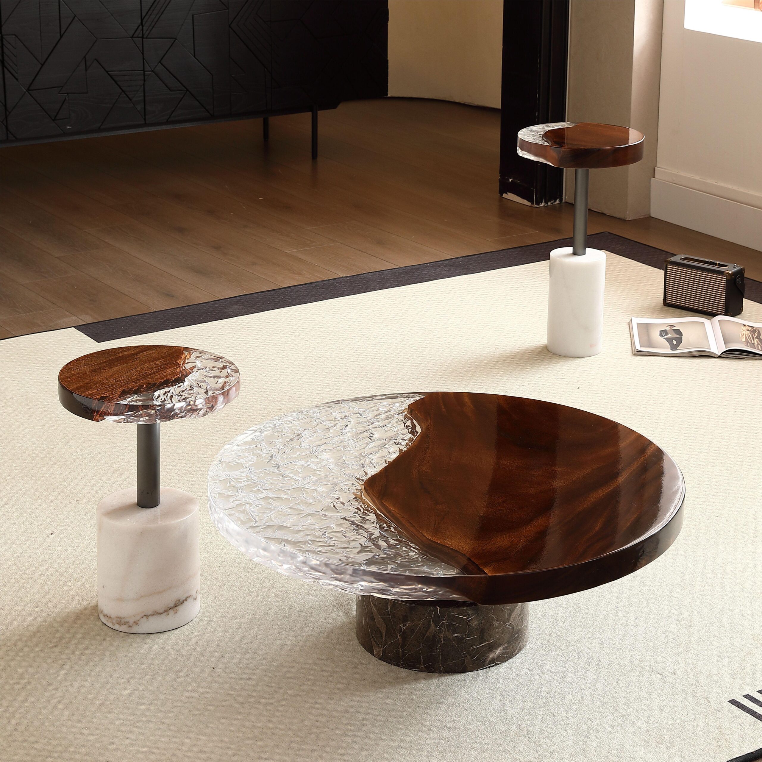 Gaoliang epoxy coffee table set round wooden OEM/ODM(KF54)