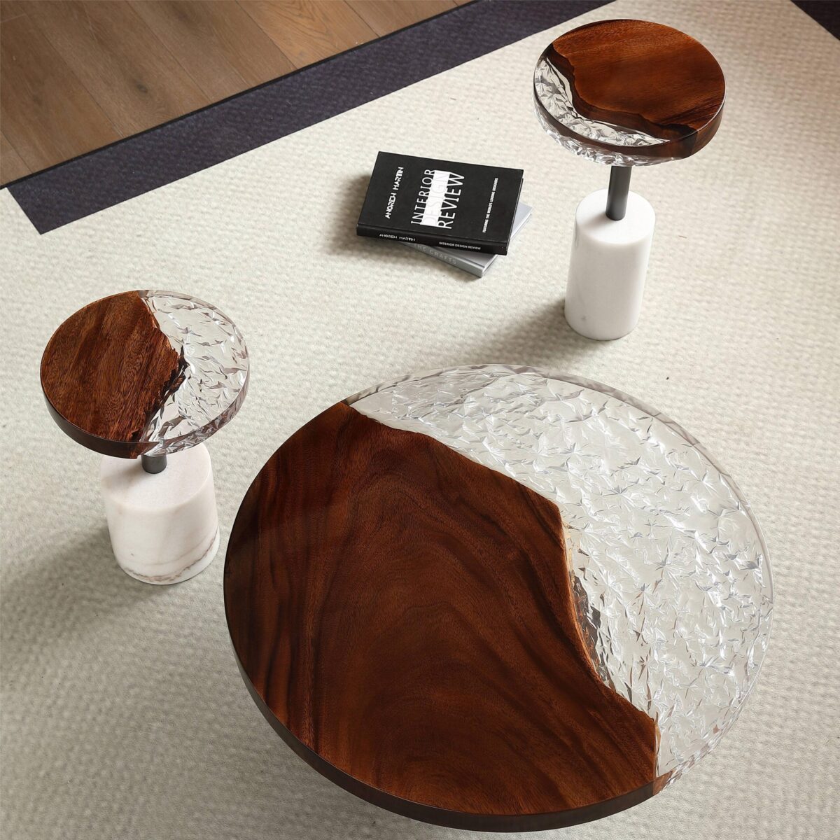 Gaoliang epoxy coffee table set round wooden OEM/ODM(KF54)