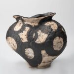 Gaoliang Ceramic Vase Striped Round Abstract Art Porcelain handmade clay OEM/ODM (CML12)