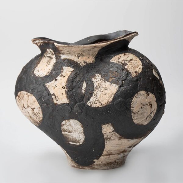 Gaoliang Ceramic Vase Striped Round Abstract Art Porcelain handmade clay OEM/ODM (CML12)