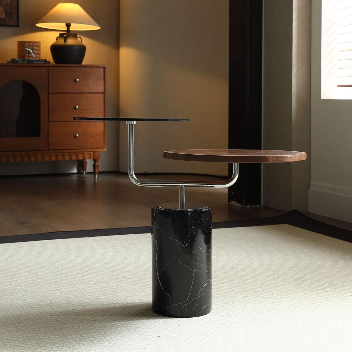 Gaoliang Side Table Italian Antique Glass Wooden Round Table OEM/ODM (BJ16)
