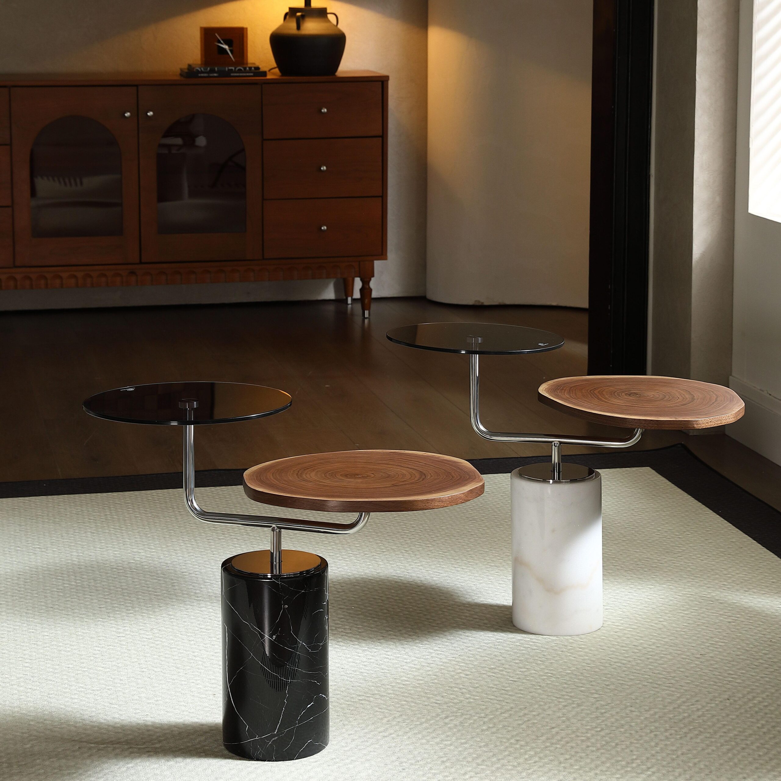 Gaoliang Side Table Italian Antique Glass Wooden Round Table OEM/ODM (BJ16)