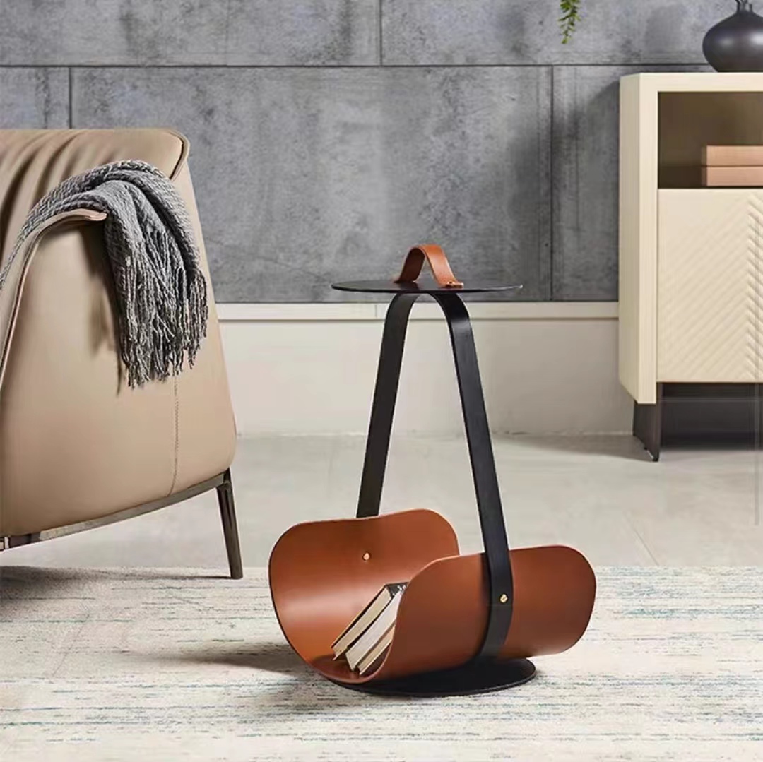 Gaoliang Side Table Hand Carry Leather Newspaper Shelves Table (BJ18)