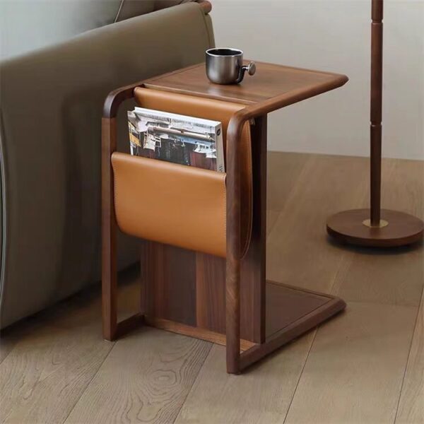 Gaoliang Side Table Wooden Leather Newspaper Shelves Table (BJ19)