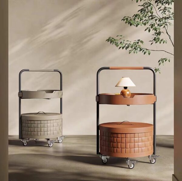 Gaoliang Side Table Saddle Leather Round Removable Table (BJ27)