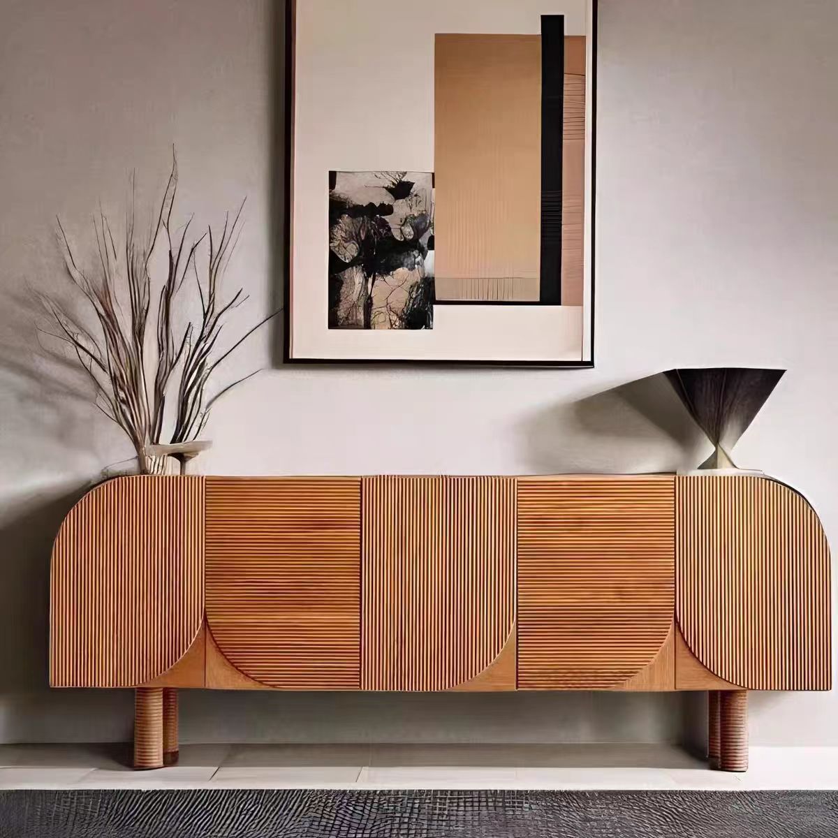 Gaoliang Sideboard Cabinet Vintage Stripe Trim OEM/ODM (GZ62)