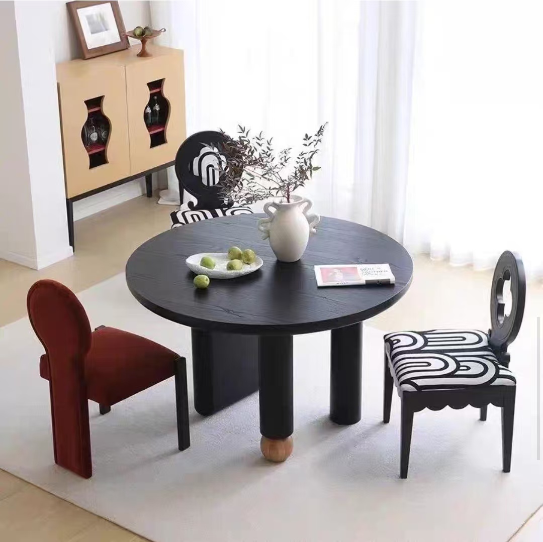 Dining Table Medieval Style Round Black Wood OEM/ODM (CZ07)