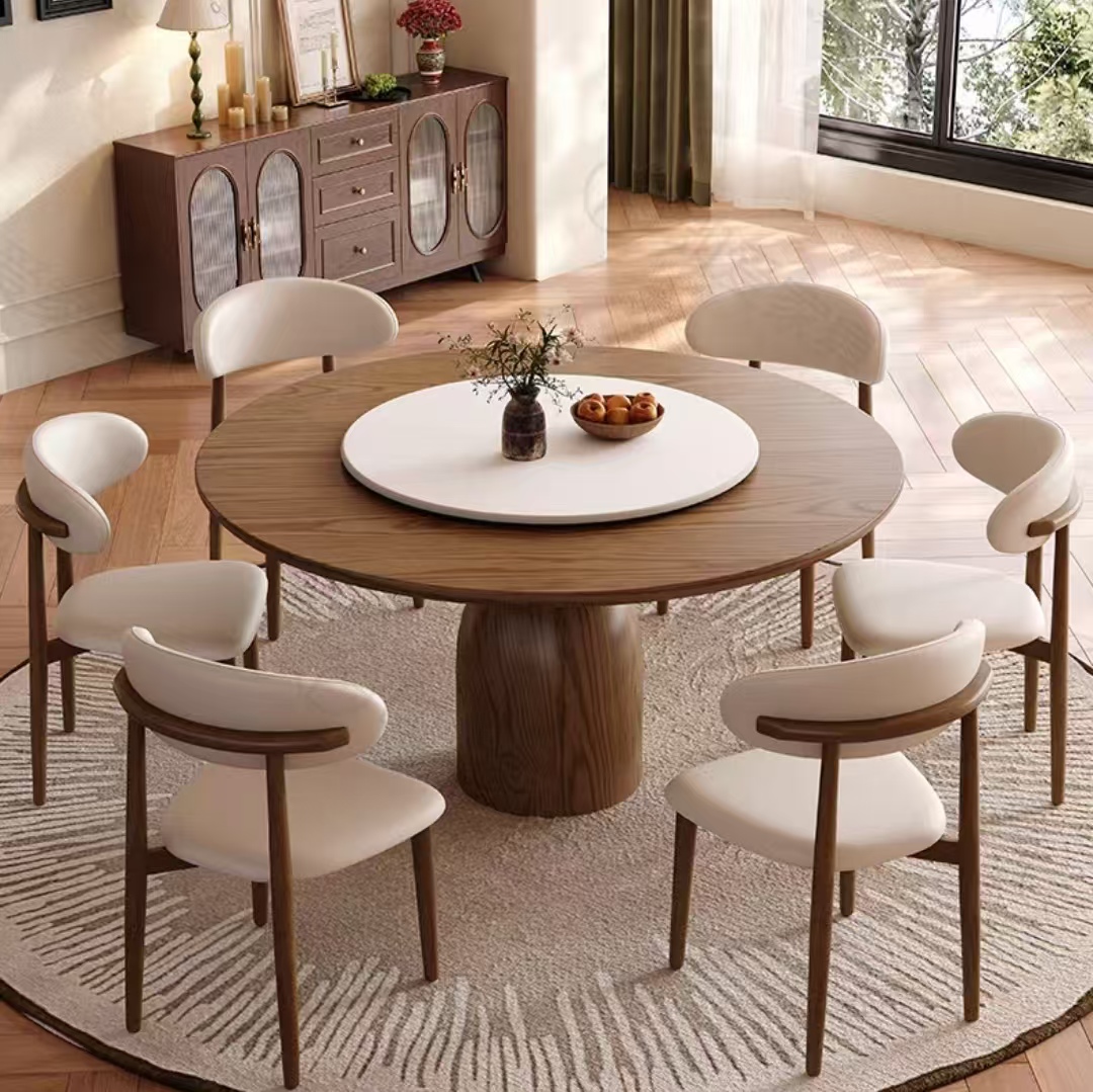 Gaoliang Dining Table Solid Wood Round Stone Turntable OEM/ODM(CZ10)