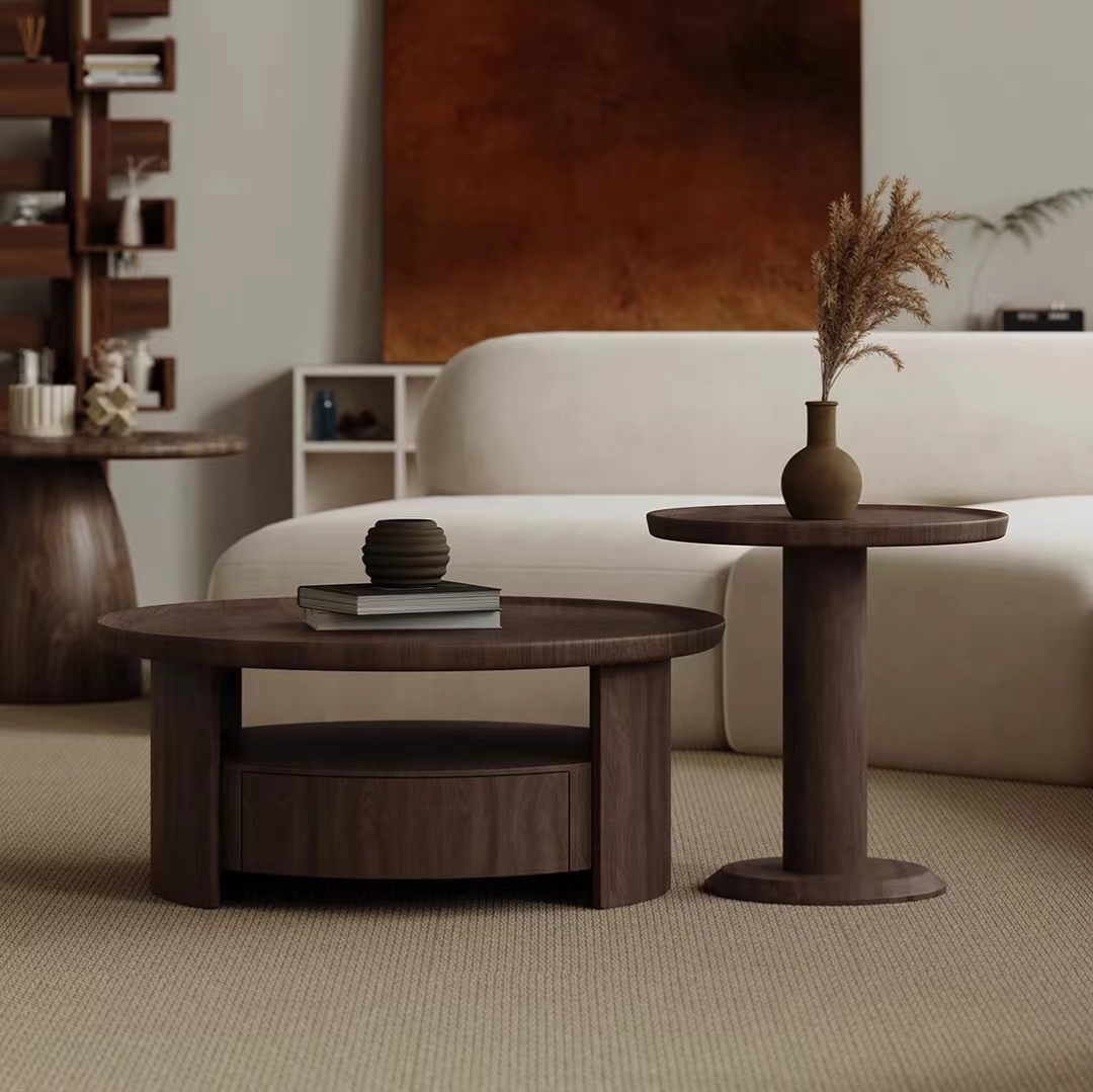 Gaoliang coffee table wooden round storage OEM/ODM (KF246)