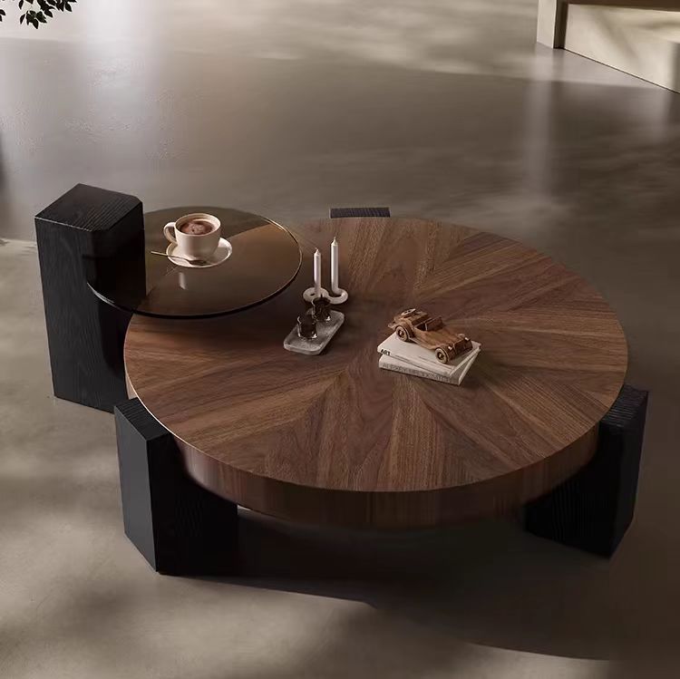 Gaoliang Coffee Table Set Wood Round Glass OEM/ODM (KF247)