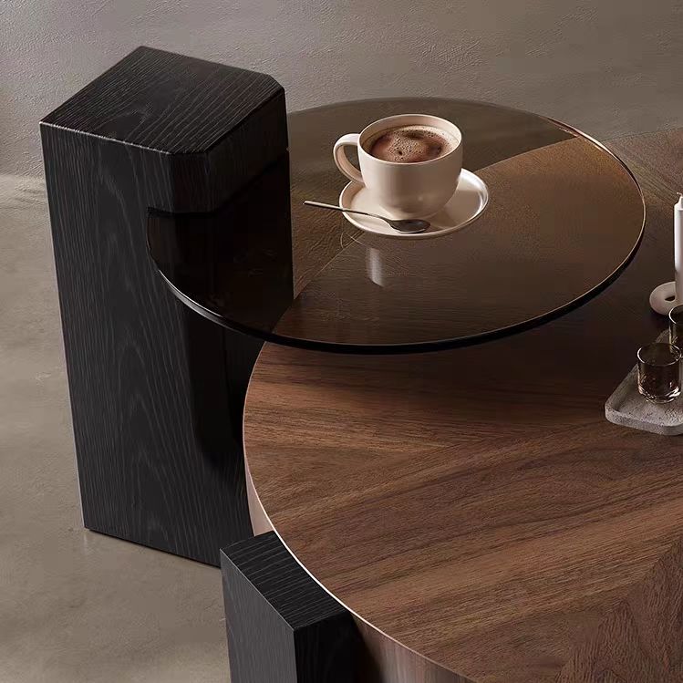 Gaoliang Coffee Table Set Wood Round Glass OEM/ODM (KF247)