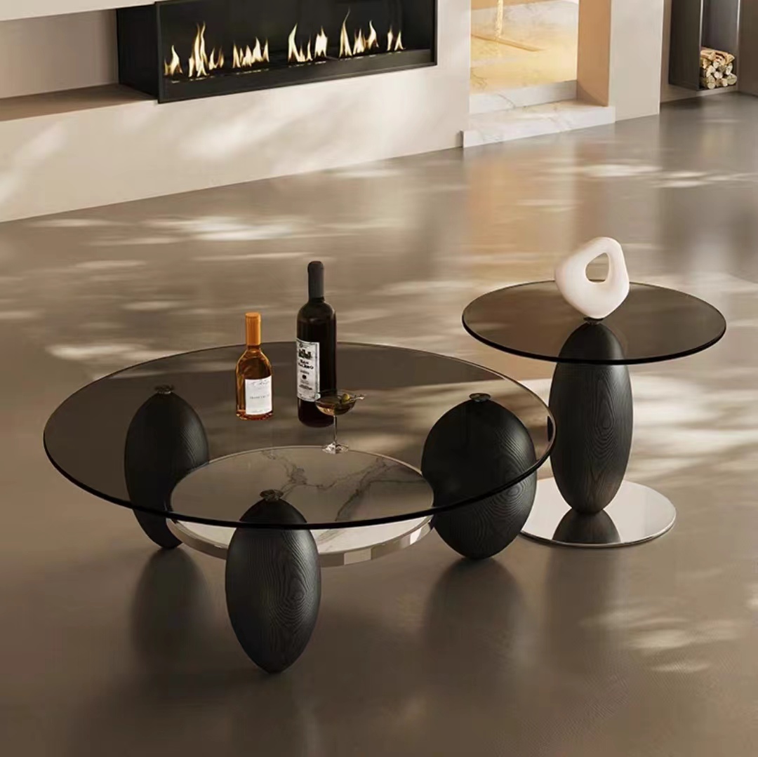 Gaoliang Coffee Table Round Modern Glass Top OEM/ODM (KF277)