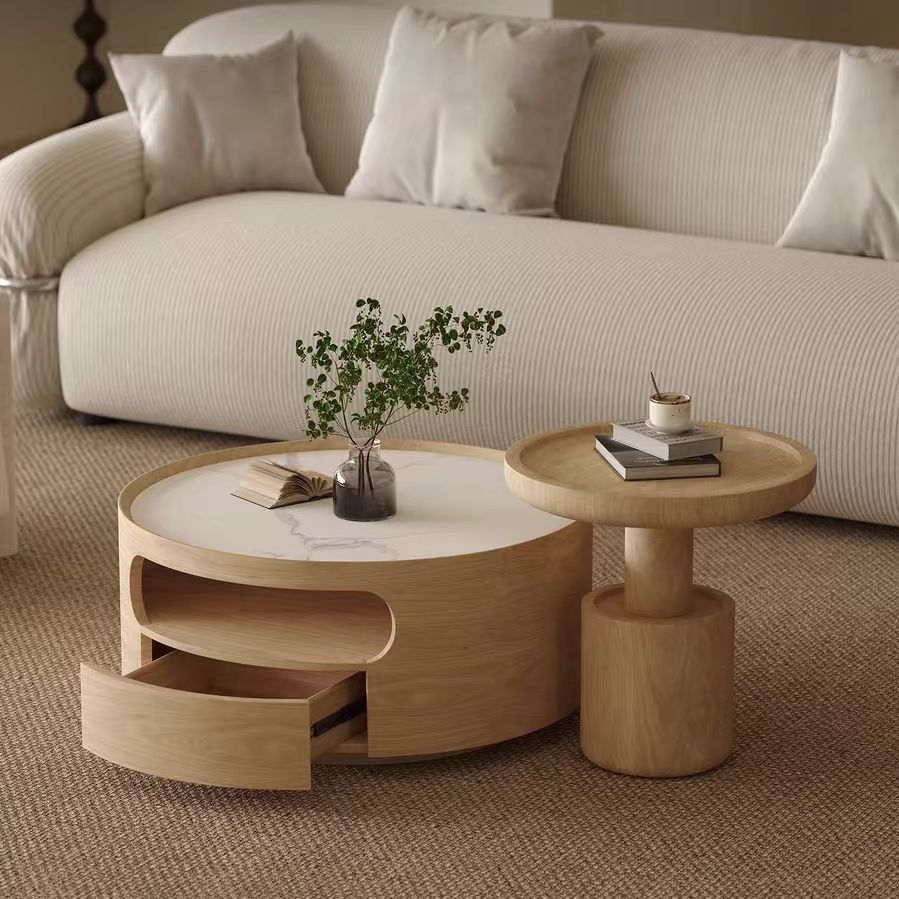 Gaoliang coffee table log color stone top round OEM/ODM (KF76)