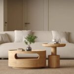 Gaoliang Coffee Table Wooden Log Color Stone Top Round OEM/ODM (KF76)